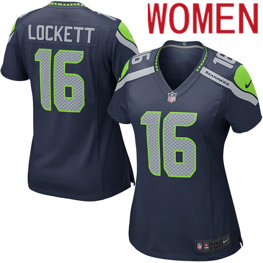 Women Seattle Seahawks #16 Tyler Lockett Nike Navy Game Player NFL Jersey->women nfl jersey->Women Jersey